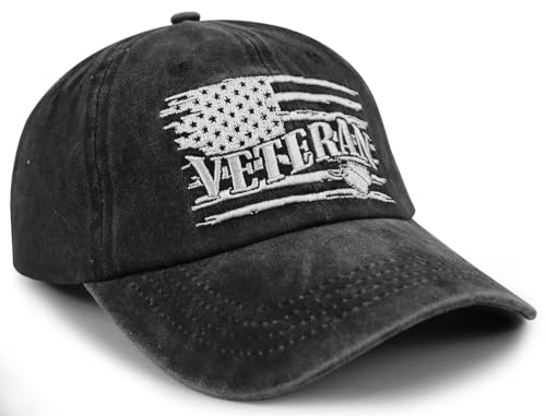 American Flag Veteran Hats for Men Women - color: Embroidered Black
