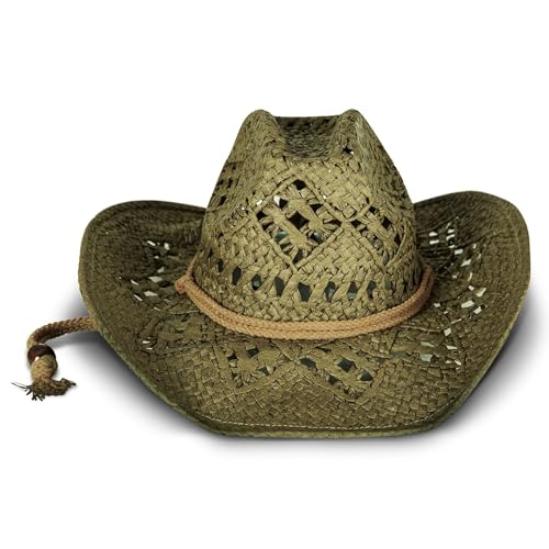 Lucky Brand Women's Straw Cowboy Hat | Rope Design | Western | Style | Fashion | Sun Protection | Breathable - color: Woven Straw - Olive