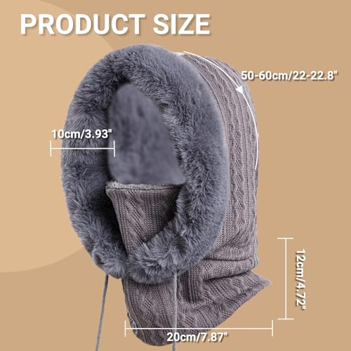 Women’s Knitted Beanie Hat with Face Cover - 3 in 1 Winter Balaclava with Mask Scarf Ear Muffs Pompom Fleece Lined Snow Caps - color: Rose Pink-c