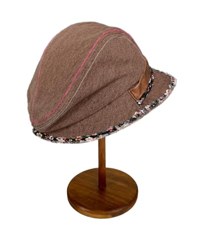 Women Denim Bucket Hat Brim with Floral Foldable Versatile Cap - color: Coffee