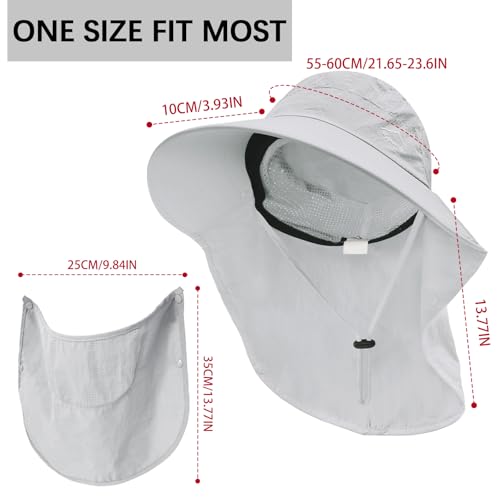 Rosoz Sun Hat for Men Women with Neck Flap& Removable Face Cover Wide Brim - color: 1pack-light Grey
