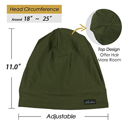 FocusCare Satin Lined Sleep Slouchy Cap Curly Girl Slap Headwear Gifts for Frizzy Hair Women - color: Army Green