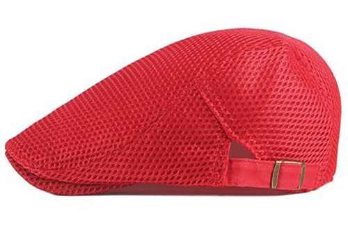DIYDECAL Mens Breathable Mesh Summer Hat Adjustable Newsboy Beret Ivy Cap Cabbie Flat Cap - color: Red