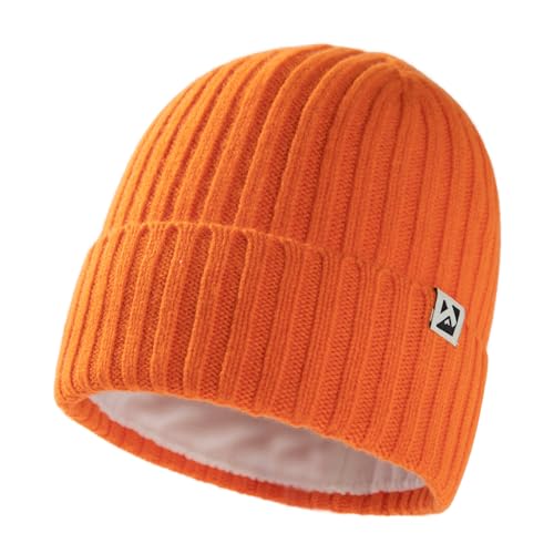TOP-EX PolarWool™ L/XL/XXL 100% Merino Wool Beanie Fleece Lined Hat Watch Cap for Cold Weather Winter Warm - color: Orange, size: Large