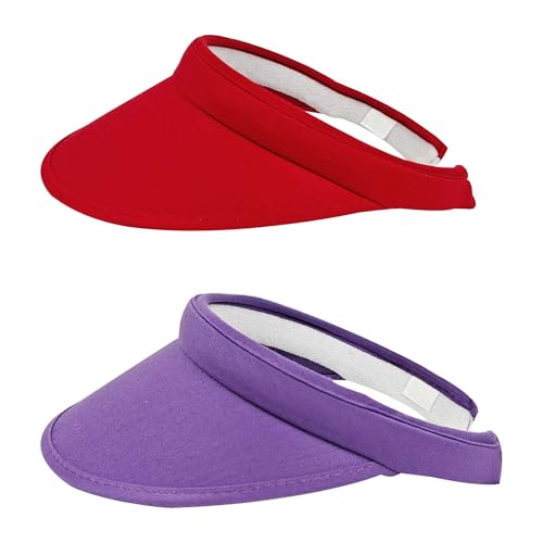 2 Pack Sun Visor Hats Women Men Clip On Wide Brim Visors Hat Outdoor Sports Golf Beach Travel Tennis Caps - color: Red,purple