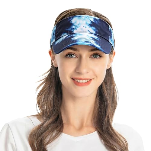 ZLYC Print Sports Sun Visors for Women Girls - color: Tie Dyed Navy