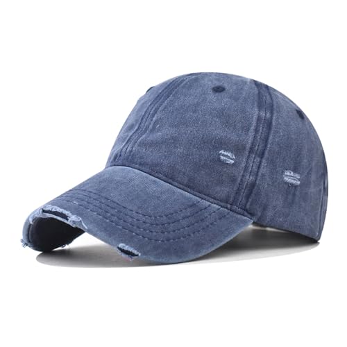 Classic Vintage Distressed Baseball Cap, Washed Cotton, Adjustable Fit - color: C-blue