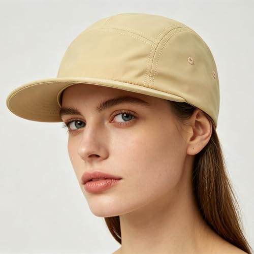 COOLSOME 5 Panels Hat Basic Daily Wear Breathable Quick Dry Cap - color: Black+khaki/L Size