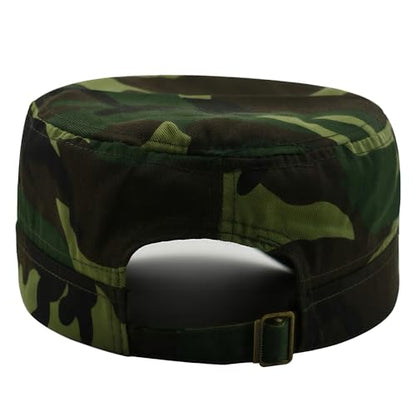 Unisex Cadet Army Cap Military Adjustable Flat Top Hat for Men Women - color: Camo Green