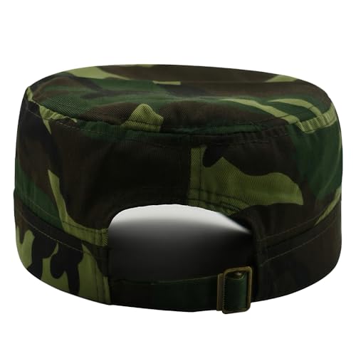 Cadet Army Cap for Men Women Military Adjustable Unisex Flat Top Hat - color: Camo White