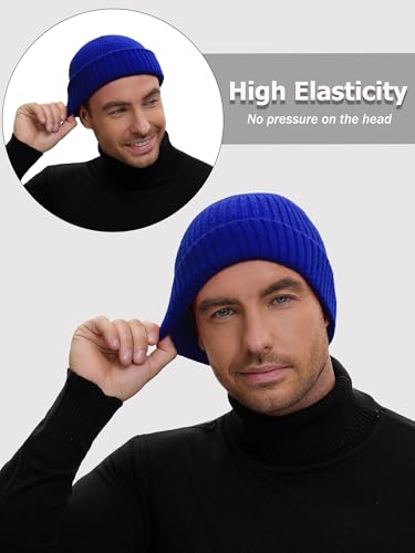 Wool Short Fisherman Beanie for Men Women Double Cuffed Skull Caps - color: 1pcs-blue