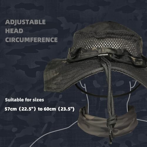 Camo Boonie Sun Hat with Face Mask UV Protection Fishing Hat Bucket Hat for Hunting Hiking Military Tactical Safari - color: Camo Cp Black