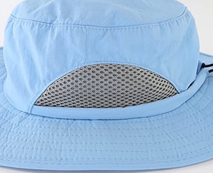 Kids Sun Protection Hat Quick Dry Adjustable Wide Brim Bucket Hat for Boys Girls Summer Fishing Hiking - color: Aqua Blue