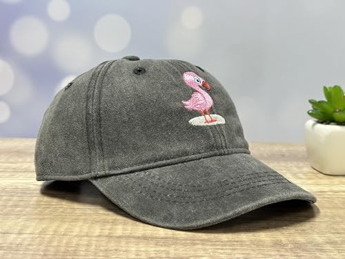 Adjustable Embroidery Animal Baseball Hat for Kid Toddler Child - color: Flamingo (Washed Black)