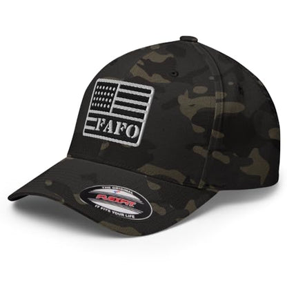 FX FAFO USA Flag Fitted Hat Embroidered Curved Bill Mid Crown Closed-Back Structured Twill Cap - color: Multicam Black, size: Large-X-Large