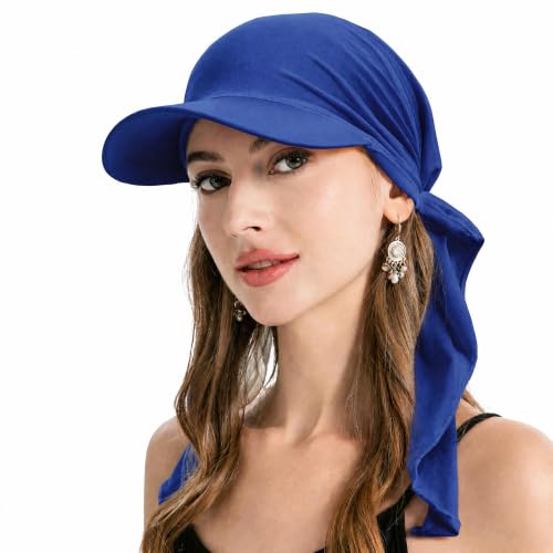 ZLYC Chemo Headwear for Women Brim Visor Head Scarf Pre Tied Headwraps Lightweight Skull Cap - color: Solid Royal Blue