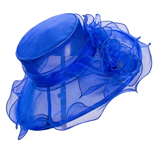 Lawliet Womens Dressy Wide Brim Church Wedding Occasion Sun Hat A613 - color: Royal Blue