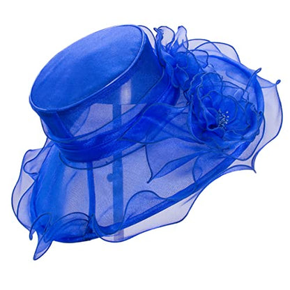 Lawliet Womens Dressy Wide Brim Church Wedding Occasion Sun Hat A613 - color: Royal Blue