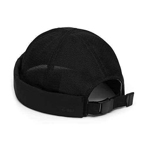 UNDERCONTROL Brimless Sailor Fisherman Mesh Hat for Men Women, Nylon Supplex UPF 40, Rolled Cuff Docker Buckle, Summer Skull Cap (Black)