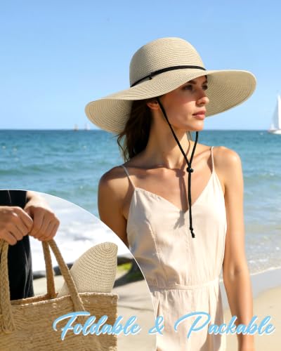 Sun Hats for Women, Summer Wide Brim Straw Beach Hat - color: White, size: X-Large
