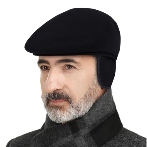 DOCILA Ivy Cap for Men Retractable Invisible Earflap Caps Warm Outdoor Ear Cover Wool Blend Beret Flat Newsboy Gatsby Hats - color: Earflap Style-black