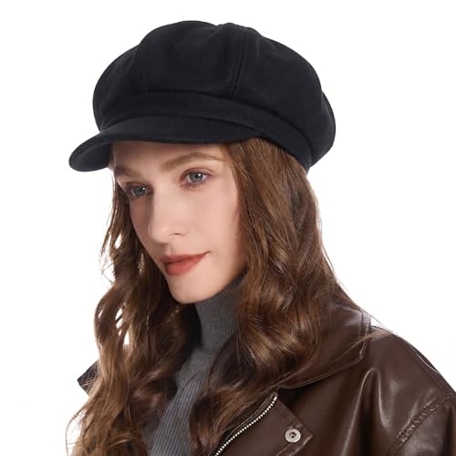 ZLYC Women Classic Newsboy Cap Visor 8 Panel Gatsby Cabbie Paperboy Hat - color: Black