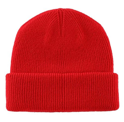 Connectyle Thick Cuffed Beanie for Men & Women Double Layer Knit Winter Hat Acrylic Watch Hat Warm Stocking Skull Cap - color: Red