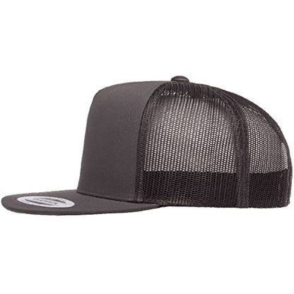 Yupoong 5-Panel YP Classic Trucker Cap | High Profile Flat Visor Snapback - color: Charcoal