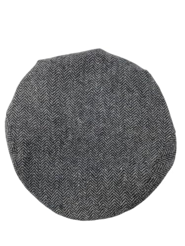 Traditional Men's Herringbone Irish Flat Cap, Tweed, Made in Ireland - color: Grey, size: X-Large