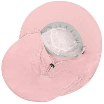 Rosoz Sun Hat for Men Women with Neck Flap& Removable Face Cover Wide Brim - color: 1pack-pink