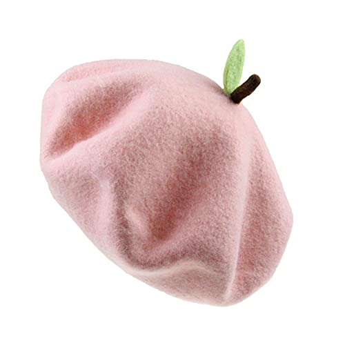 Handmade Wool Beret Hat French Style Needle Felt Flower Beanies Women Winter Autumn Cap - color: Peach, size: 7 1/8-7 3/8