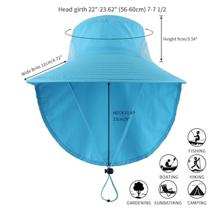 Home Prefer Outdoor UPF50+ Sun Hat Wide Brim Mesh Fishing Hat with Neck Flap - color: Aqua Blue
