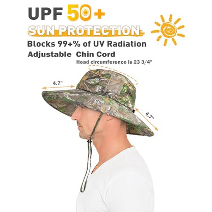 Men Safari Sun Hat Wide Brim Boonie Fishing Cap with Adjustable Drawstring - color: Deciduous Woodland Camo
