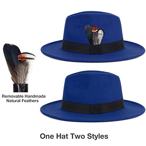 Classic Fedora Hats for Men & Women Wide Brim Felt Hat Panama Dress Fedora Hat - color: A-blue, size: Medium