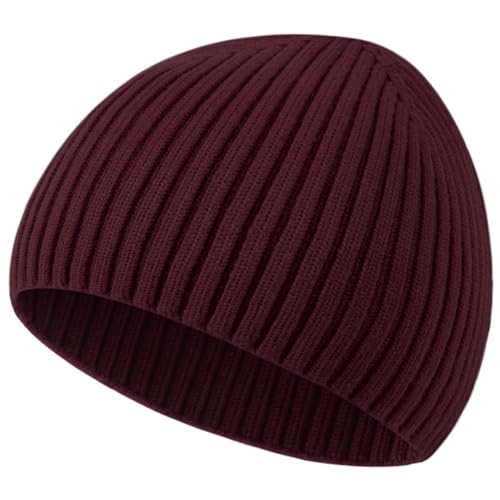 Wool Knit Beanie Hats for Men Women,Cuffless Winter Skull Caps - color: 1-wine Red