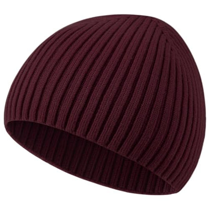 Wool Knit Beanie Hats for Men Women,Cuffless Winter Skull Caps - color: 1-wine Red