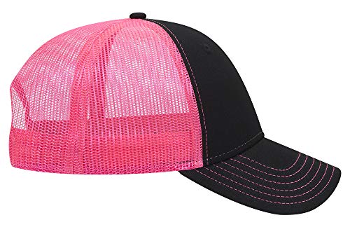 OTTO 6 Panel Low Profile Contrast Vertical Mesh Back Cap - color: Blk/Blk/N.pnk