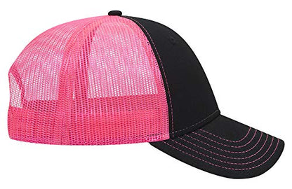 OTTO 6 Panel Low Profile Contrast Vertical Mesh Back Cap - color: Blk/Blk/N.pnk