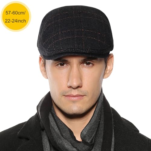 Sumolux Mens Newsboy Hat Flat Cap Gatsby Lvy Irish Hats Driving Cabbie - color: B Dark Grey Plaid