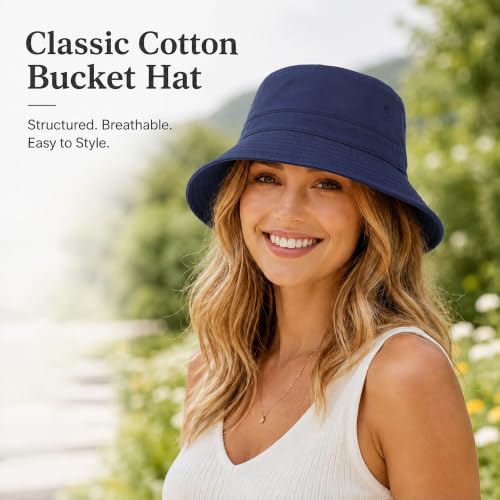 Cotton Bucket Hat Packable Beach Sun Hat for Women Men - color: Navy