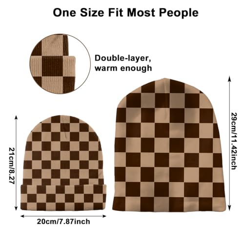 Beanie Knit Hat Winter Unisex Cuffed Beanies Skull Cap Warm Double Layer Thick Acrylic Cute for Girls Women Men - color: Brown