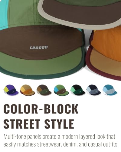 Clakllie Multicolor Short Brim Cap for Men Quick Dry 5 Panel Running Hat - color: Crsb09-green/Taupe