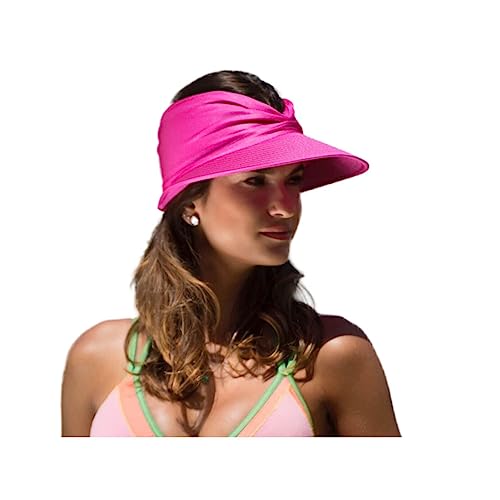 Sun Hat Women Beach Visor Cap UV Protection with Wide Brim Packable Summer Sport Ponytail Sun Cap - color: Rose Red