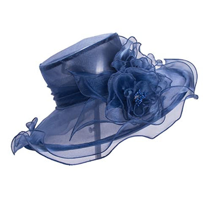 Lawliet Womens Dressy Wide Brim Church Wedding Occasion Sun Hat A613 - color: Navy Blue