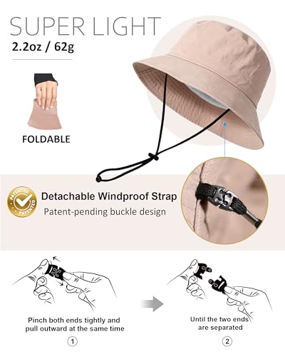 Water-Resistant Bucket Hat for Women Men Rain Hat UPF 50+ Boonie Sun Hat - color: Dusty Rose