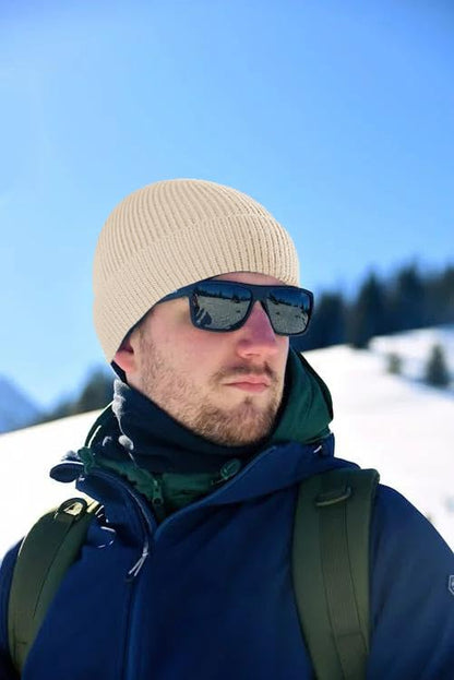 Beanie for Men Women Cuffed Thick Knitted Skull Cap Unisex Winter Hat - color: Beige