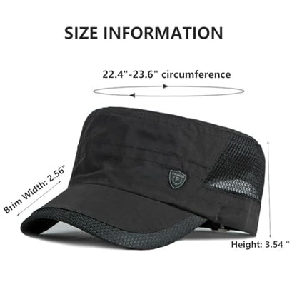 Men's Breathable Military Caps Cadet Army Caps Summer Flat Top Cap - color: B-navy/Light Grey/Black