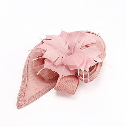 AQOKKA Women Fascinators Hats Flower Fascinators with Headband and Clip Tea Party Headwear for Women and Girls - color: 1 Pc Feather Flower / Pink