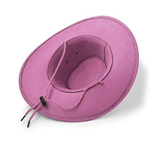 Cowboy Hat, Sun Hat Faux Felt Leather Suede Travel Cap Western Hat Outdoor Sun Protect - color: Pink
