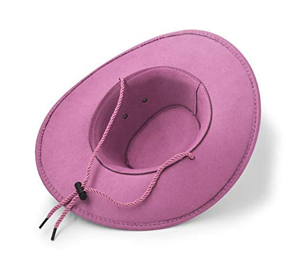 Cowboy Hat, Sun Hat Faux Felt Leather Suede Travel Cap Western Hat Outdoor Sun Protect - color: Pink